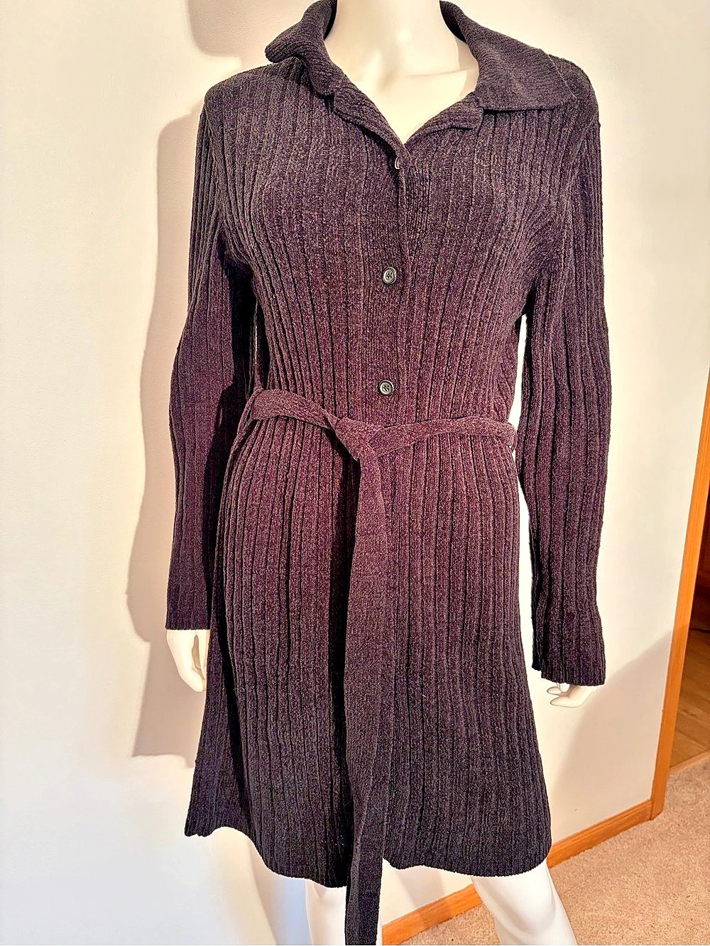 #1014 Uniform John Paul Richard Ribbed Knit Dress or Cardigan in Black Size Medi